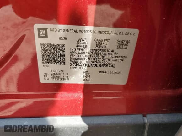 2020 Chevrolet Equinox LT с VIN 3GNAXKEV0LS635742, выставлен на аукционе Copart как лот 80400105 с пробегом 100 969 миль миль и Списание • Salvage title. История ставок и продаж доступна на DreamBid. Изображение 13.