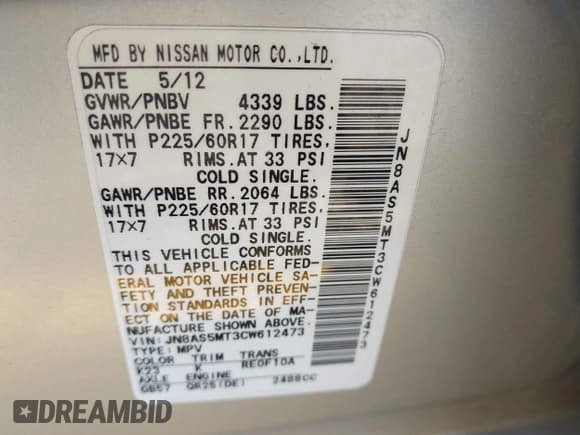 ✅ 2012 Nissan Rogue SL • VIN: JN8AS5MT3CW612473 • Lot: 43231826. Listed on IAAI with 148,817 mi. Free auction sales archive from the USA and detailed vehicle history report at DreamBid. Image 9.