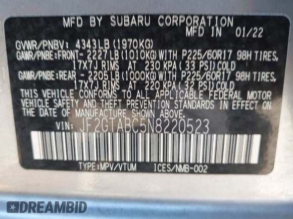 ✅ 2022 Subaru Crosstrek • VIN: JF2GTABC5N8220523 • Lot: 42204713. Listed on IAAI with 39,846 mi. Free auction sales archive from the USA and detailed vehicle history report at DreamBid. Image 9.