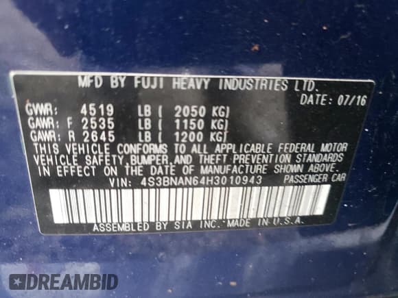 ✅ 2017 Subaru Legacy Limited • VIN: 4S3BNAN64H3010943 • Лот: 44102663. Опубликован ранее на Copart с пробегом 82 374 миль. Бесплатный доступ к архиву аукционных продаж из США и подробный отчёт об истории автомобиля на DreamBid. Изображение 14.