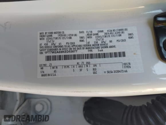 ✅ 2019 Ford F-250 XL • VIN: 1FT7W2A69KED53077 • Lot: 40785535. Listed on IAAI with 47,928 mi. Free auction sales archive from the USA and detailed vehicle history report at DreamBid. Image 9.