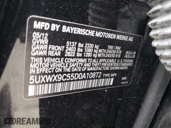 ✅ 2013 BMW X3 xDrive28i • VIN: 5UXWX9C55D0A10872 • Lot: 91090905. Listed on Copart with 177,700 mi. Free auction sales archive from the USA and detailed vehicle history report at DreamBid. Image 13.