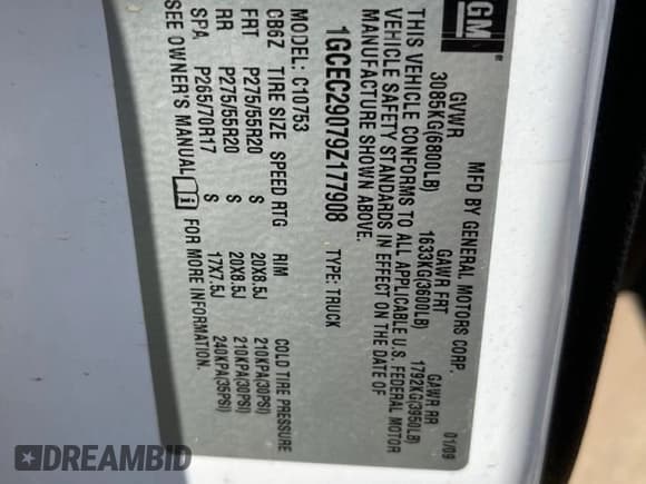 ✅ 2009 Chevrolet Silverado 1500 LT • VIN: 1GCEC29079Z177908 • Lot: 91870025. Wystawiony na Copart z przebiegiem 203 625 mil. Bezpłatny archiwum sprzedaży aukcyjnych z USA i szczegółowy raport historii pojazdu na DreamBid. Zdjęcie 10.