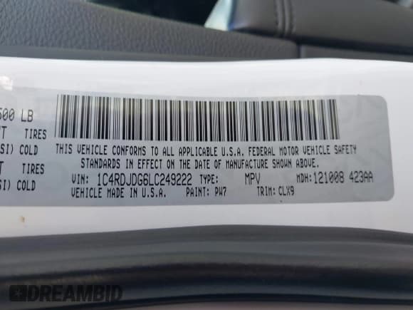 ✅ 2020 Dodge Durango GT Plus • VIN: 1C4RDJDG6LC249222 • Lot: 43678232. Listed on IAAI with 43,270 mi. Free auction sales archive from the USA and detailed vehicle history report at DreamBid. Image 9.