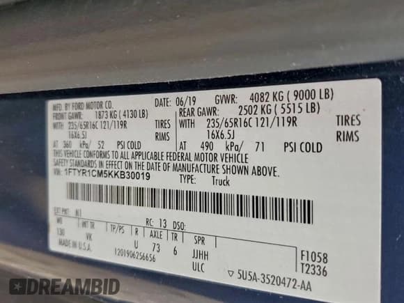 ✅ 2019 Ford Transit • VIN: 1FTYR1CM5KKB30019 • Lot: 93262635. Listed on Copart with 61,595 mi. Free auction sales archive from the USA and detailed vehicle history report at DreamBid. Image 13.