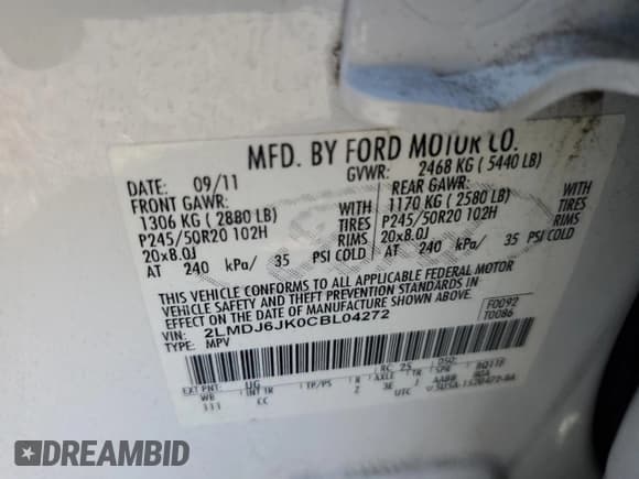 ✅ 2012 Lincoln MKX • VIN: 2LMDJ6JK0CBL04272 • Lot: 80477095. Wystawiony na Copart z przebiegiem 214 797 mil. Bezpłatny archiwum sprzedaży aukcyjnych z USA i szczegółowy raport historii pojazdu na DreamBid. Zdjęcie 12.