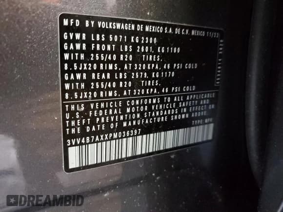 ✅ 2023 Volkswagen Tiguan SEL R-Line • VIN: 3VV4B7AXXPM036397 • Lot: 47376795. Listed on Copart with 40,593 mi. Free auction sales archive from the USA and detailed vehicle history report at DreamBid. Image 12.