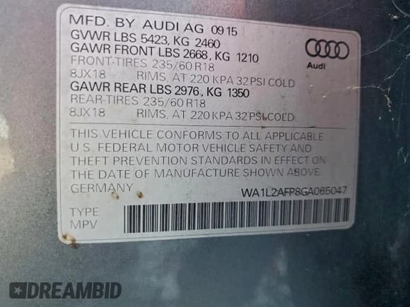 ✅ 2016 Audi Q5 Premium Plus • VIN: WA1L2AFP8GA065047 • Лот: 95403895. Опубликован ранее на Copart с пробегом 202 866 миль. Бесплатный доступ к архиву аукционных продаж из США и подробный отчёт об истории автомобиля на DreamBid. Изображение 12.