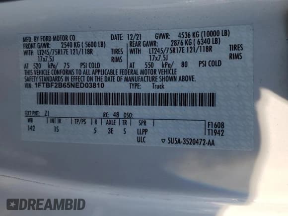 ✅ 2022 Ford F-250 XL • VIN: 1FTBF2B65NED03810 • Lot: 71226344. Listed on Copart with 25,254 mi. Free auction sales archive from the USA and detailed vehicle history report at DreamBid. Image 12.