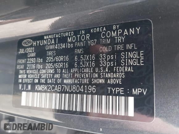 ✅ 2022 Hyundai Kona SE • VIN: KM8K2CAB7NU804196 • Лот: 43276736. Опубликован ранее на IAAI с пробегом 58 382 миль. Бесплатный доступ к архиву аукционных продаж из США и подробный отчёт об истории автомобиля на DreamBid. Изображение 9.