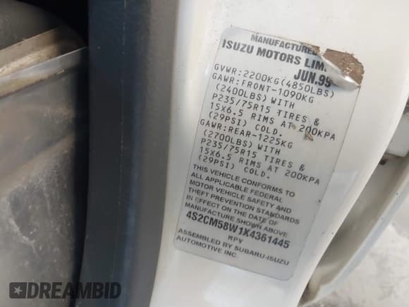 ✅ 1999 Isuzu Rodeo S • VIN: 4S2CM58W1X4361445 • Lot: 42823378. Listed on IAAI with 193,119 mi. Free auction sales archive from the USA and detailed vehicle history report at DreamBid. Image 9.