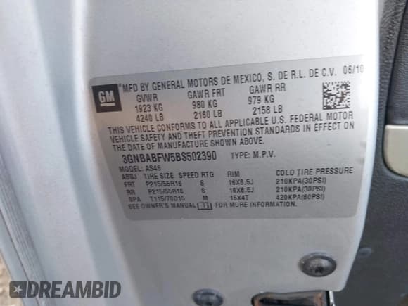 ✅ 2011 Chevrolet HHR 1LT • VIN: 3GNBABFW5BS502390 • Lot: 42081093. Listed on IAAI with 139,883 mi. Free auction sales archive from the USA and detailed vehicle history report at DreamBid. Image 9.