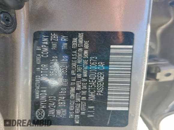 ✅ 2013 Hyundai Accent GS • VIN: KMHCT5AE4DU100673 • Lot: 91666695. Listed on Copart with 148,056 mi. Free auction sales archive from the USA and detailed vehicle history report at DreamBid. Image 12.