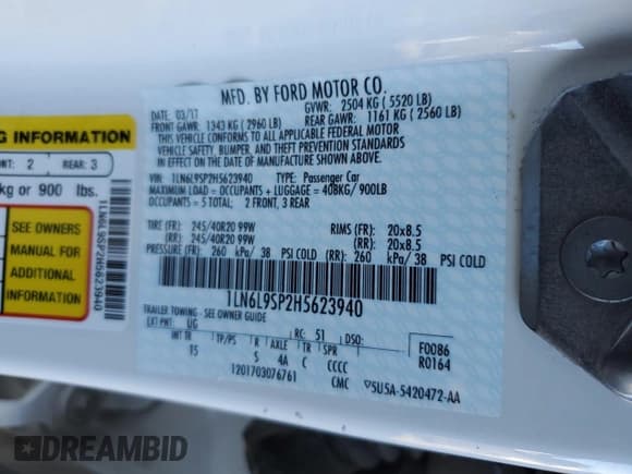 ✅ 2017 Lincoln Continental Select • VIN: 1LN6L9SP2H5623940 • Lot: 46302355. Wystawiony na Copart z przebiegiem 68 263 mil. Bezpłatny archiwum sprzedaży aukcyjnych z USA i szczegółowy raport historii pojazdu na DreamBid. Zdjęcie 12.