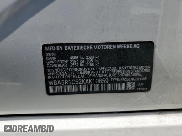 ✅ 2019 BMW 3 Series 330i • VIN: WBA5R1C52KAK10859 • Лот: 84636595. Опубликован ранее на Copart с пробегом 49 390 миль. Бесплатный доступ к архиву аукционных продаж из США и подробный отчёт об истории автомобиля на DreamBid. Изображение 12.