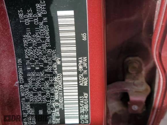 2007 Toyota Highlander с VIN JTEHD21A170048333, выставлен на аукционе Copart как лот 47866945 с пробегом 277 681 миль миль и Списание • Salvage title. История ставок и продаж доступна на DreamBid. Изображение 15.