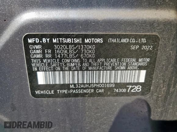 ✅ 2023 Mitsubishi Mirage ES • VIN: ML32AUHJ5PH001699 • Lot: 84819865. Wystawiony na Copart z przebiegiem 8 569 mil. Bezpłatny archiwum sprzedaży aukcyjnych z USA i szczegółowy raport historii pojazdu na DreamBid. Zdjęcie 13.