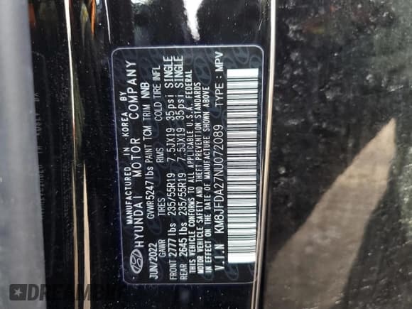 ✅ 2022 Hyundai Tucson Limited • VIN: KM8JFDA27NU072089 • Lot: 44035335. Wystawiony na Copart z przebiegiem 16 525 mil. Bezpłatny archiwum sprzedaży aukcyjnych z USA i szczegółowy raport historii pojazdu na DreamBid. Zdjęcie 15.