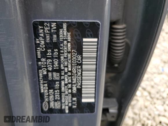 ✅ 2024 Hyundai Elantra Limited • VIN: KMHLN4DJ4RU103027 • Лот: 85577995. Опубликован ранее на Copart с пробегом 10 179 миль. Бесплатный доступ к архиву аукционных продаж из США и подробный отчёт об истории автомобиля на DreamBid. Изображение 12.