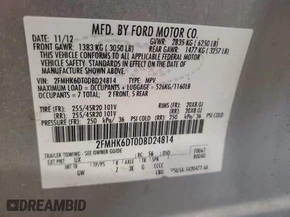 ✅ 2013 Ford Flex Limited • VIN: 2FMHK6DT0DBD24814 • Lot: 61063605. Listed on Copart with 133,299 mi. Free auction sales archive from the USA and detailed vehicle history report at DreamBid. Image 12.