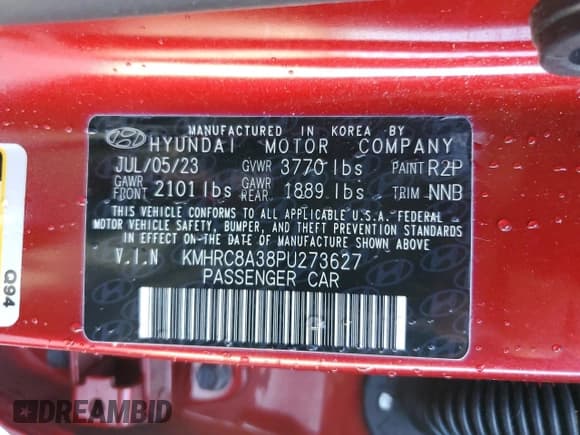 ✅ 2023 Hyundai Venue SEL • VIN: KMHRC8A38PU273627 • Lot: 88896845. Listed on Copart with 10,462 mi. Free auction sales archive from the USA and detailed vehicle history report at DreamBid. Image 13.