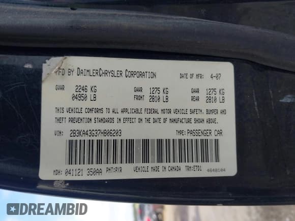 ✅ 2007 Dodge Charger • VIN: 2B3KA43G37H806203 • Lot: 42758144. Wystawiony na IAAI z przebiegiem 299 934 mil. Bezpłatny archiwum sprzedaży aukcyjnych z USA i szczegółowy raport historii pojazdu na DreamBid. Zdjęcie 9.