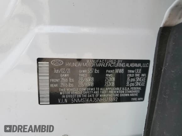 ✅ 2022 Hyundai Santa Fe SE • VIN: 5NMS14AJ5NH373692 • Lot: 67325153. Listed on Copart with 18,880 mi. Free auction sales archive from the USA and detailed vehicle history report at DreamBid. Image 12.