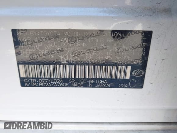 ✅ 2013 Lexus GS 350 • VIN: JTHBE1BL5D5022218 • Lot: 42114895. Wystawiony na IAAI z przebiegiem 237 344 mil. Bezpłatny archiwum sprzedaży aukcyjnych z USA i szczegółowy raport historii pojazdu na DreamBid. Zdjęcie 9.