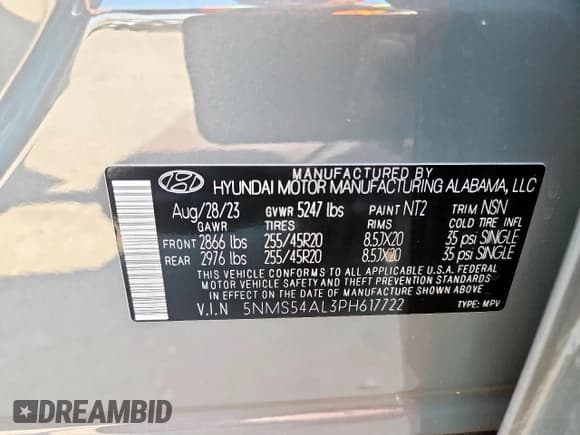 ✅ 2023 Hyundai Santa Fe Calligraphy • VIN: 5NMS54AL3PH617722 • Lot: 70292765. Listed on Copart with 43,027 mi. Free auction sales archive from the USA and detailed vehicle history report at DreamBid. Image 12.