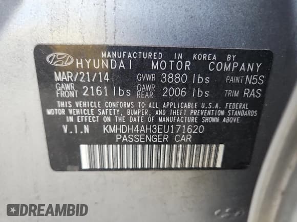 ✅ 2014 Hyundai Elantra Sport • VIN: KMHDH4AH3EU171620 • Lot: 91438525. Listed on Copart with Not provided. Free auction sales archive from the USA and detailed vehicle history report at DreamBid. Image 12.