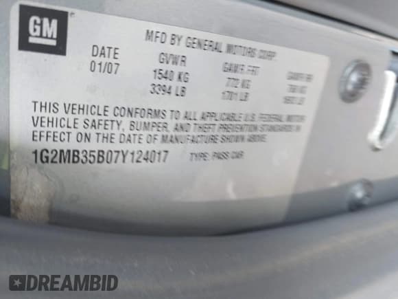 ✅ 2007 Pontiac Solstice • VIN: 1G2MB35B07Y124017 • Lot: 43042710. Listed on IAAI with 137,744 mi. Free auction sales archive from the USA and detailed vehicle history report at DreamBid. Image 9.