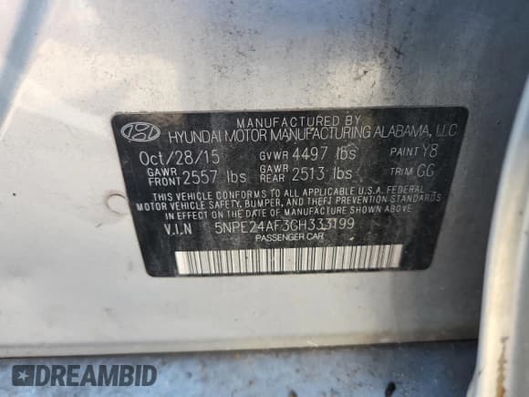 ✅ 2016 Hyundai Sonata SE • VIN: 5NPE24AF3GH333199 • Lot: 86841255. Listed on Copart with 114,267 mi. Free auction sales archive from the USA and detailed vehicle history report at DreamBid. Image 12.