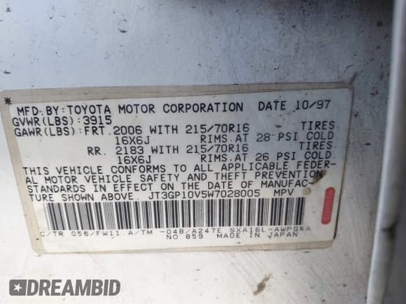 ✅ 1998 Toyota RAV4 • VIN: JT3GP10V5W7028005 • Lot: 43109289. Wystawiony na IAAI z przebiegiem 230 643 mil. Bezpłatny archiwum sprzedaży aukcyjnych z USA i szczegółowy raport historii pojazdu na DreamBid. Zdjęcie 9.