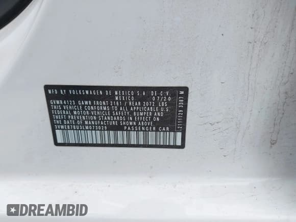 ✅ 2020 Volkswagen Jetta SEL • VIN: 3VWEB7BU3LM073029 • Lot: 42168239. Listed on IAAI with 59,395 mi. Free auction sales archive from the USA and detailed vehicle history report at DreamBid. Image 9.