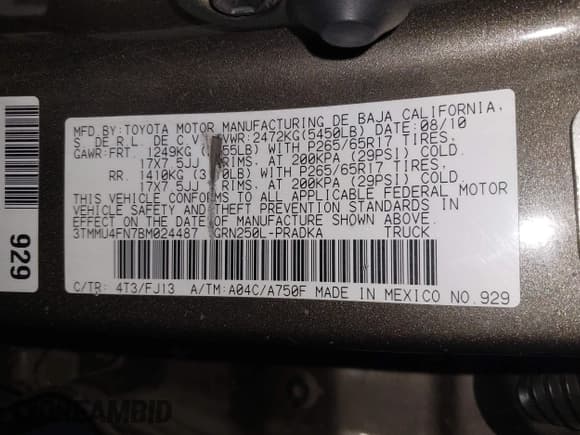 ✅ 2011 Toyota Tacoma • VIN: 3TMMU4FN7BM024487 • Лот: 42897193. Опубликован ранее на IAAI с пробегом 211 335 миль. Бесплатный доступ к архиву аукционных продаж из США и подробный отчёт об истории автомобиля на DreamBid. Изображение 9.