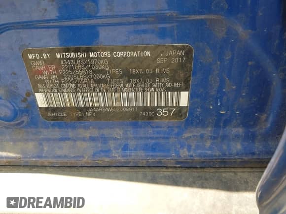 2018 Mitsubishi Outlander SE с VIN JA4AR3AW5JZ008911, выставлен на аукционе IAAI как лот 42456164 с пробегом 64 596 миль миль и . История ставок и продаж доступна на DreamBid. Изображение 9.