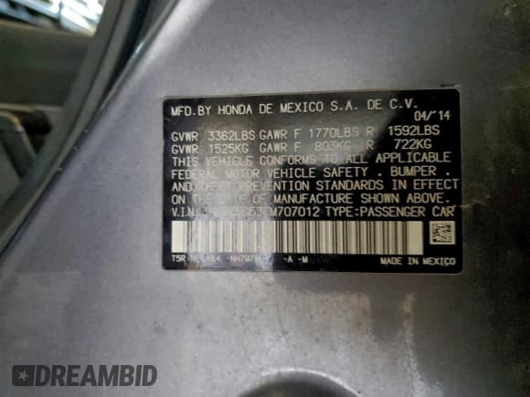 ✅ 2015 Honda Fit LX • VIN: 3HGGK5G53FM707012 • Lot: 94560505. Listed on Copart with Not provided. Free auction sales archive from the USA and detailed vehicle history report at DreamBid. Image 12.