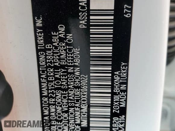 ✅ 2019 Toyota C-HR LE • VIN: NMTKHMBXXKR069022 • Лот: 80957705. Опубликован ранее на Copart с пробегом 76 538 миль. Бесплатный доступ к архиву аукционных продаж из США и подробный отчёт об истории автомобиля на DreamBid. Изображение 13.