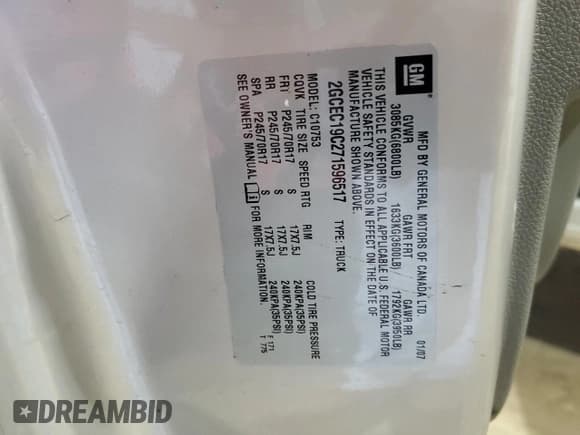 ✅ 2007 Chevrolet Silverado 1500 1LT • VIN: 2GCEC19C271596517 • Lot: 69885734. Listed on Copart with 162,189 mi. Free auction sales archive from the USA and detailed vehicle history report at DreamBid. Image 12.