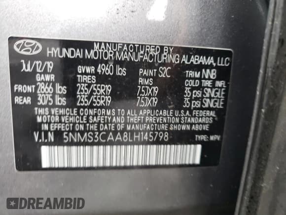 ✅ 2020 Hyundai Santa Fe SEL • VIN: 5NMS3CAA8LH145798 • Lot: 49169674. Wystawiony na Copart z przebiegiem 31 733 mil. Bezpłatny archiwum sprzedaży aukcyjnych z USA i szczegółowy raport historii pojazdu na DreamBid. Zdjęcie 13.