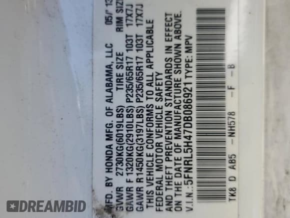 ✅ 2013 Honda Odyssey EX • VIN: 5FNRL5H47DB086921 • Lot: 80031355. Listed on Copart with 244,376 mi. Free auction sales archive from the USA and detailed vehicle history report at DreamBid. Image 13.