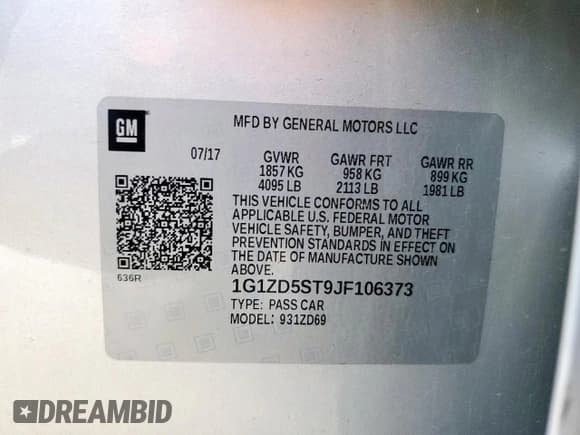 ✅ 2018 Chevrolet Malibu LT • VIN: 1G1ZD5ST9JF106373 • Lot: 85339755. Listed on Copart with 194,693 mi. Free auction sales archive from the USA and detailed vehicle history report at DreamBid. Image 12.