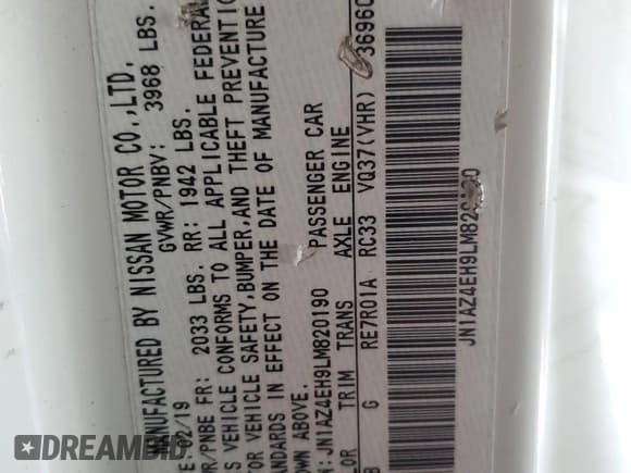 ✅ 2020 Nissan 370Z Sport • VIN: JN1AZ4EH9LM820190 • Лот: 56492055. Опубликован ранее на Copart с пробегом 55 241 миль. Бесплатный доступ к архиву аукционных продаж из США и подробный отчёт об истории автомобиля на DreamBid. Изображение 12.