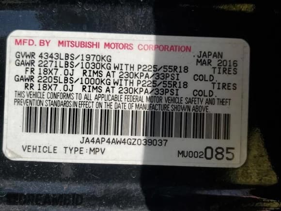 ✅ 2016 Mitsubishi Outlander SEL • VIN: JA4AP4AW4GZ039037 • Lot: 63231745. Listed on Copart with 194,310 mi. Free auction sales archive from the USA and detailed vehicle history report at DreamBid. Image 13.