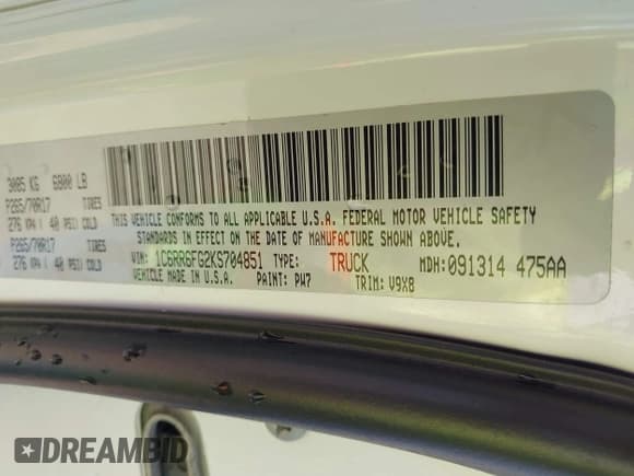 ✅ 2019 Ram 1500 Tradesman • VIN: 1C6RR6FG2KS704851 • Lot: 42886893. Listed on IAAI with 68,666 mi. Free auction sales archive from the USA and detailed vehicle history report at DreamBid. Image 9.