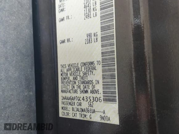 ✅ 2016 Nissan Maxima SR • VIN: 1N4AA6AP7GC435306 • Lot: 42504232. Listed on IAAI with 133,372 mi. Free auction sales archive from the USA and detailed vehicle history report at DreamBid. Image 9.