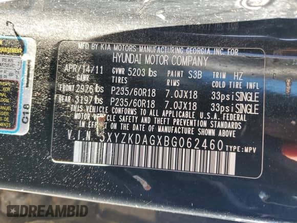 2011 Hyundai Santa Fe Limited with VIN 5XYZKDAGXBG062460, listed as a Copart auction lot 90709335 with 188,168 mi miles and Clean title. Bid and sale history available at DreamBid. Image 12.