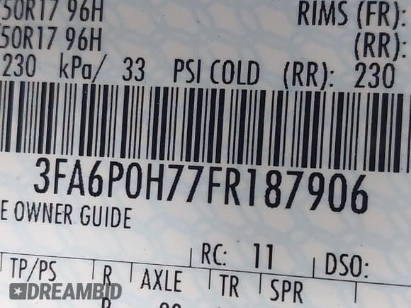 ✅ 2015 Ford Fusion SE • VIN: 3FA6P0H77FR187906 • Lot: 43767288. Listed on IAAI with 95,773 mi. Free auction sales archive from the USA and detailed vehicle history report at DreamBid. Image 9.