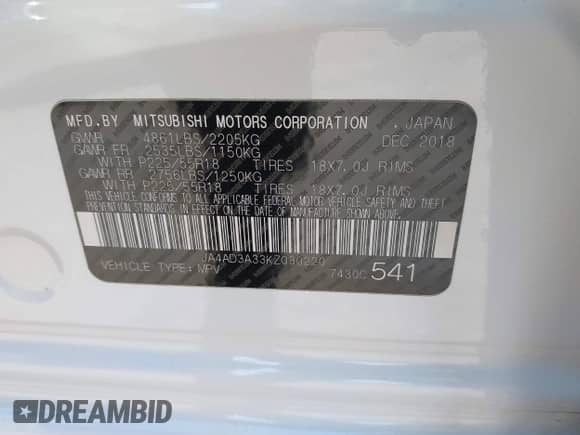 2019 Mitsubishi Outlander SE z VIN JA4AD3A33KZ030220, wystawiony jako IAAI lot #41749030 z przebiegiem 94 435 mil mil oraz . Historia ofert i sprzedaży dostępna na DreamBid. Obrazek 9.