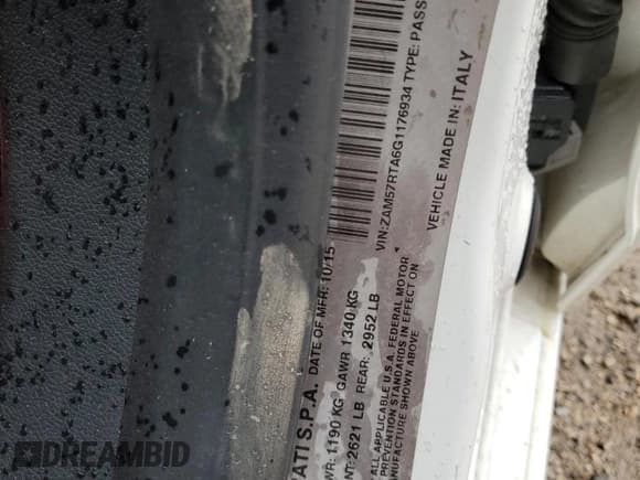 ✅ 2016 Maserati Ghibli S Q4 • VIN: ZAM57RTA6G1176934 • Lot: 70599325. Listed on Copart with 147,645 mi. Free auction sales archive from the USA and detailed vehicle history report at DreamBid. Image 12.